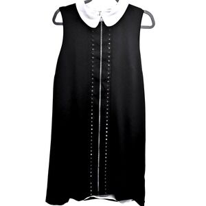CeCe Black White Peter Pan Collar Shift Dress 12 Dark Academia Mod Retro LBD